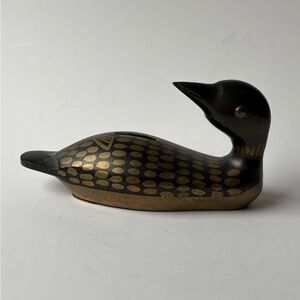 Vintage painted brass Loonie loon coin bank